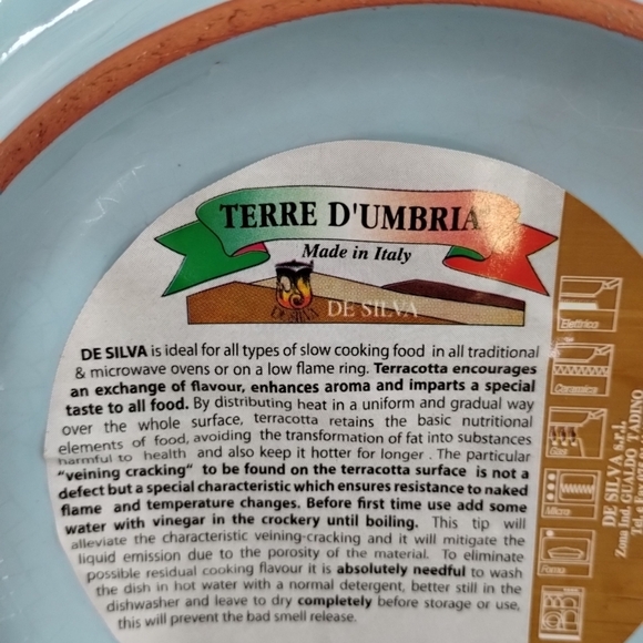 De Silva Terracotta Pottery Pot 6" x 7" Blue Cook Ware Casserole Soup Bean 48oz - Picture 13 of 13